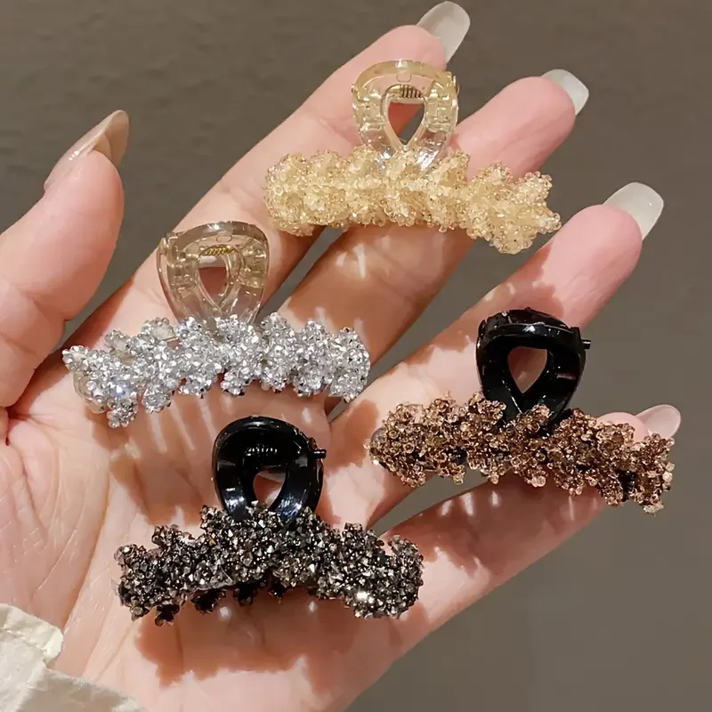 Elegant 4-piece set of colorful rhinestone half woven hair clips, high-end temperament side and bangs clip women\'s hair clip