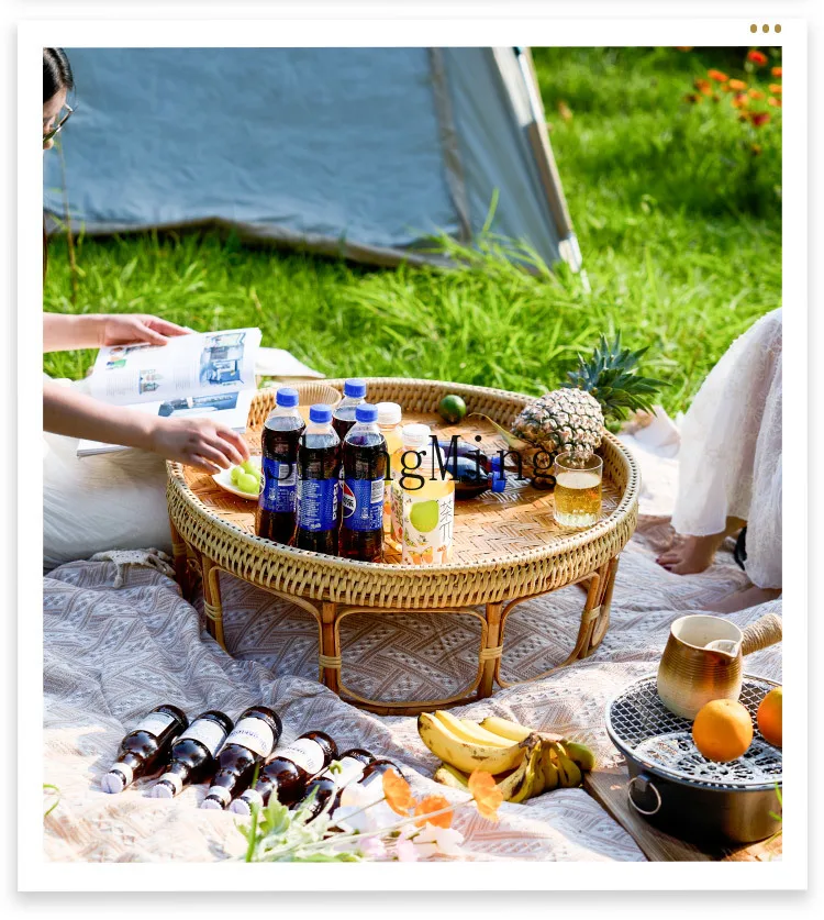 ZYY rattan round household bay window tatami small table outdoor camping picnic table