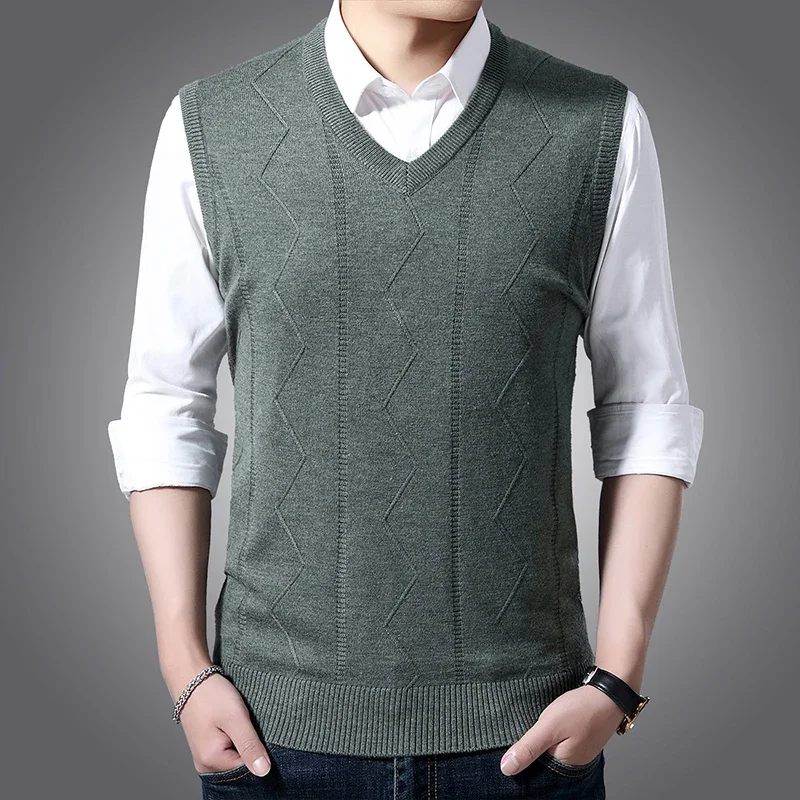 

BROWON Winter Clothes Sweater Men Solid Color Soft V-Neck Knitted Vest Short Slim Fit Sleeveless Casual Men Clothes Sweater Vest