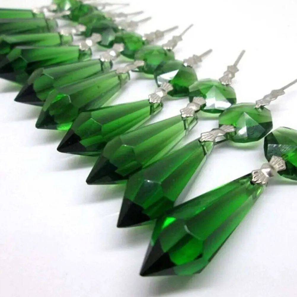 

12 pcs Pendant Green Colored Pointed Beads Chain For Door Window Car Decor Hanging Ornament Wedding Party Costume Jewelry Craft