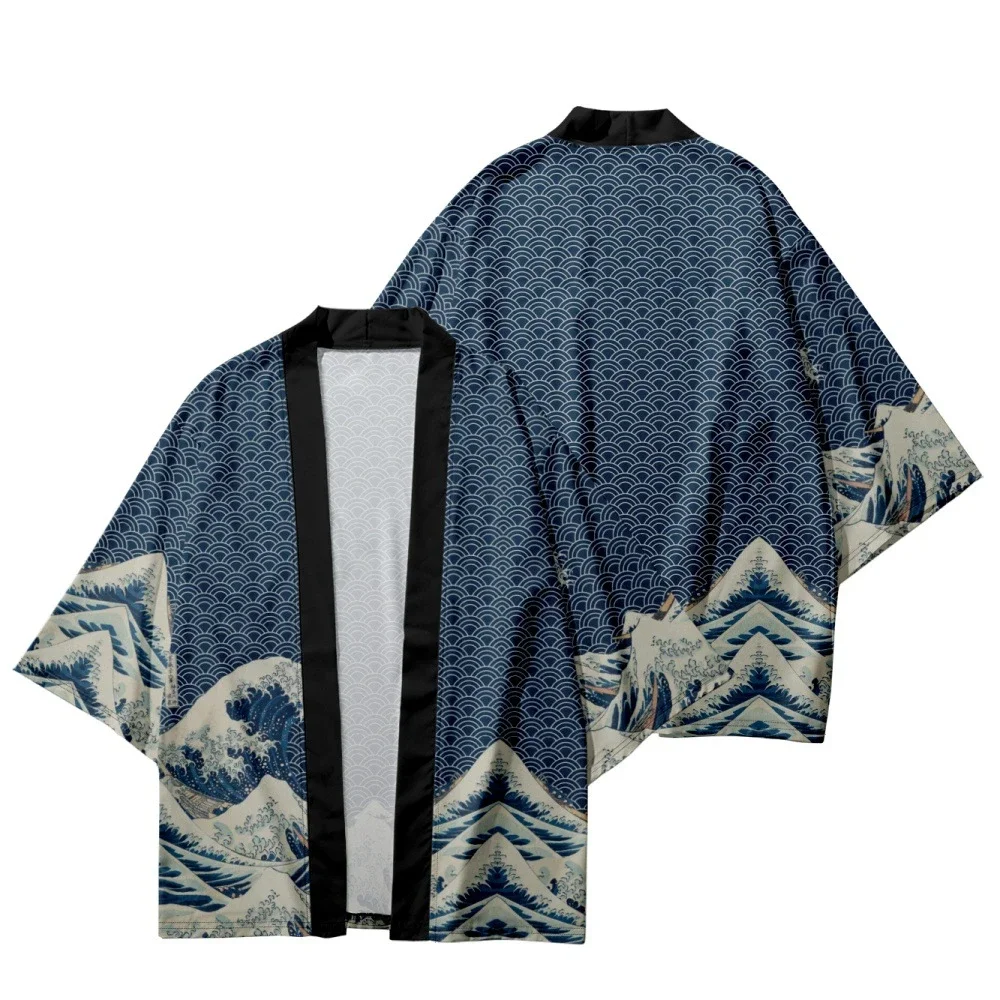 Clouds Ocean Waves Print Shirt Clothing Traditional Haori Cosplay Kimono Women Men Japanese Asian Streetwear Cardigan Yukata