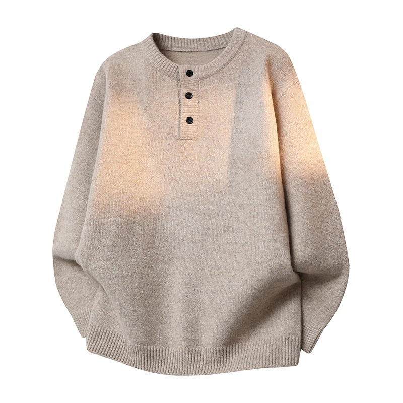 

2026 Spring Winter New Vintage Men's Henley Sweater Solid Color Casual Versatile Knitwear Pullover