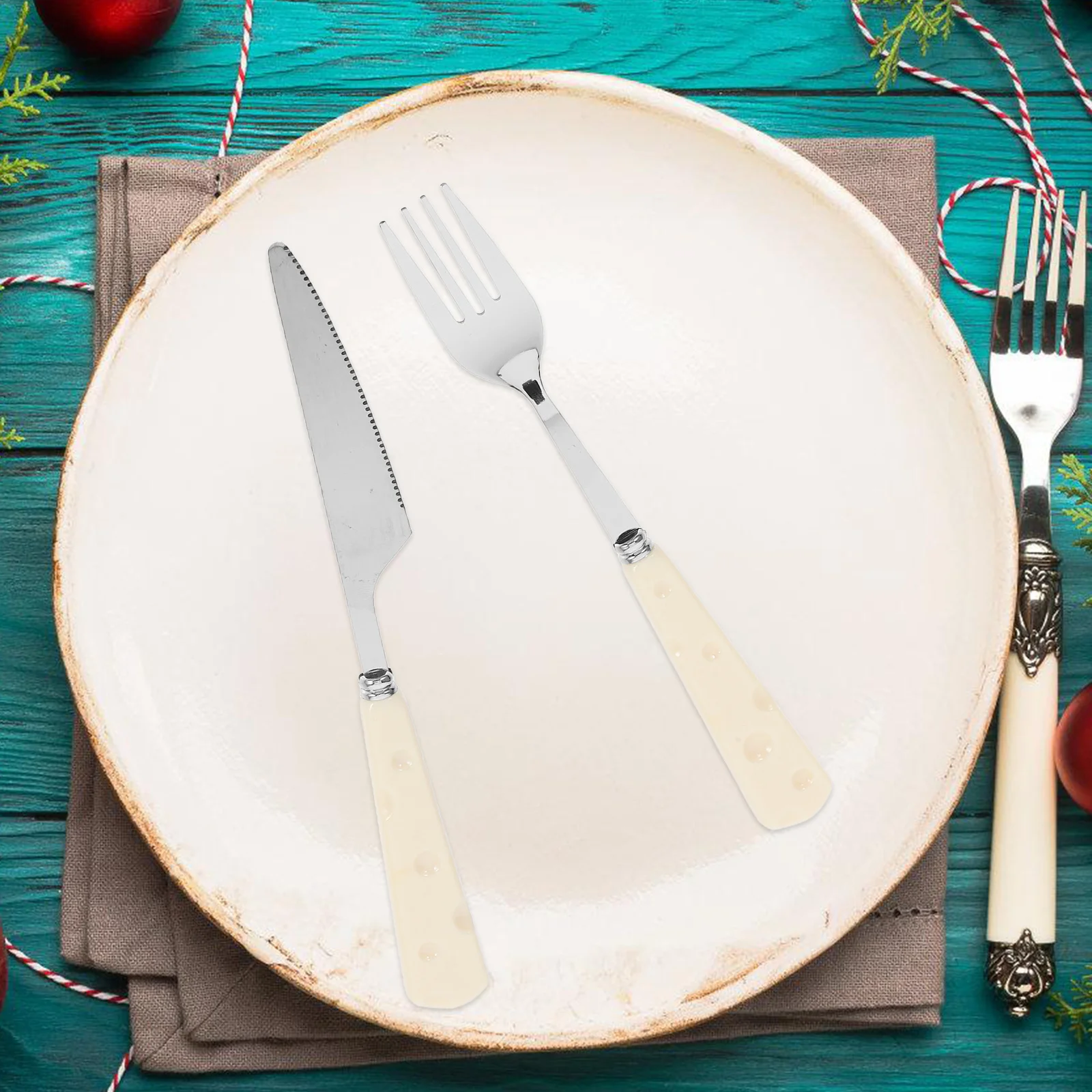 

Vintage Stainless Steel Cutlery Set 3-Piece Ceramic Handle Flatware Knife Fork Spoon Elegant Dinnerware Dishwasher Safe Rustic