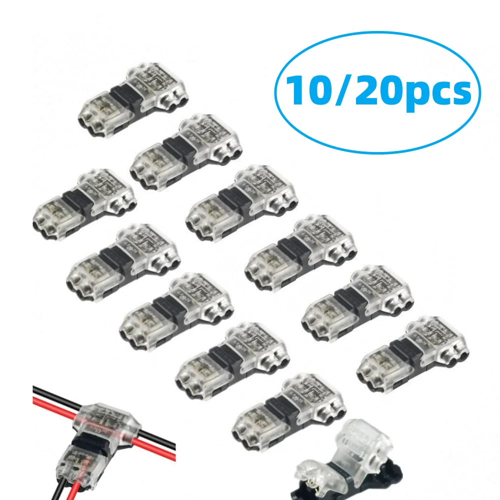 10/20 pcs Low Voltage Wire Connectors No Soldering No Wire Stripping 3 Way 2 Pin Small Wire Connectors Compact T Tap Connecto