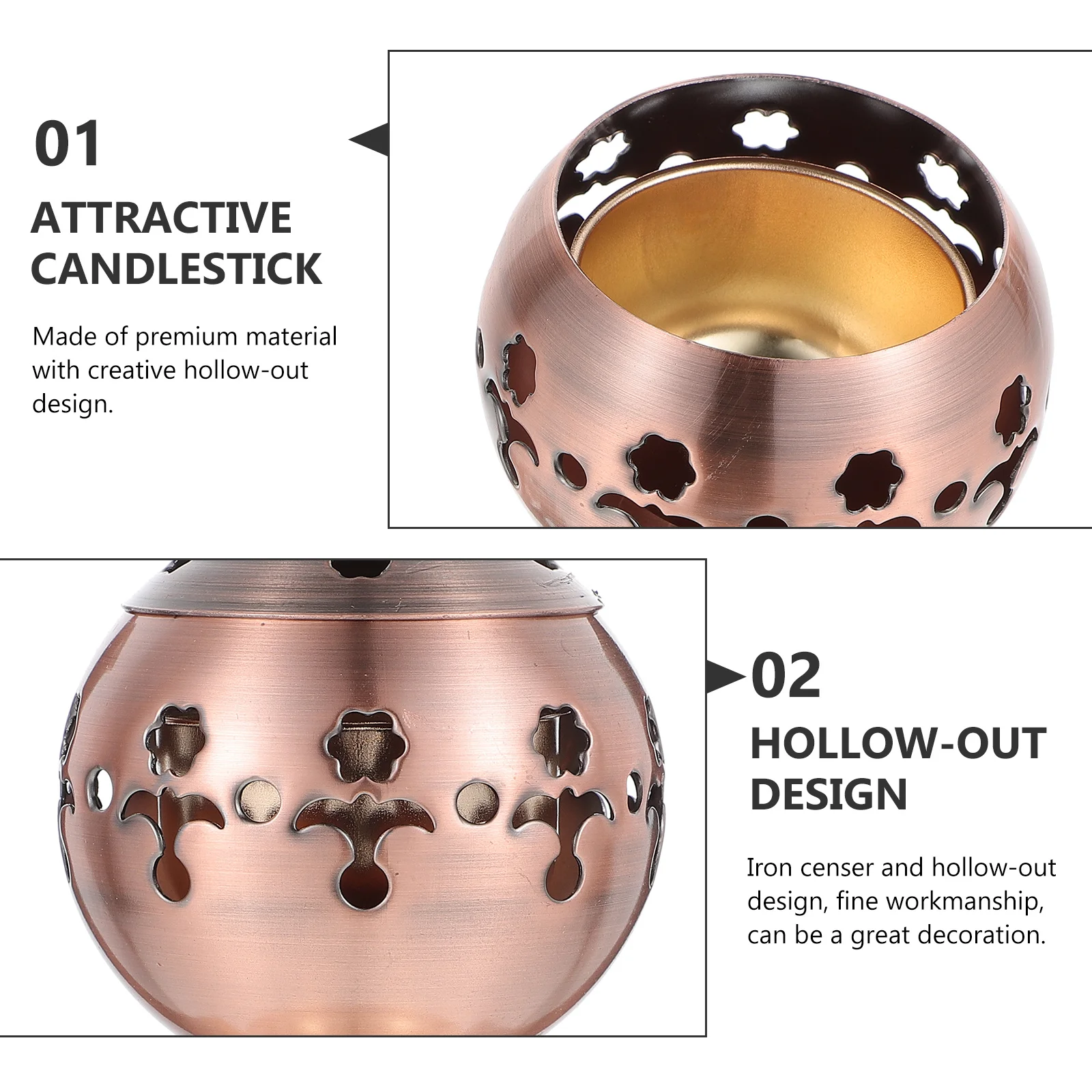 

1Pcs Hollow-Out Iron Censer Candlestick Steady Desktop Base for Home Office Hotel Holder Stand