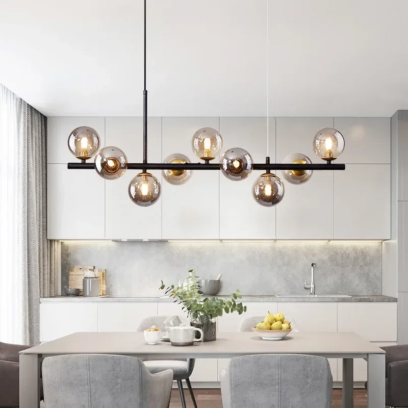 Designer Restaurant LED Chandelier Minimalist Long Strip Glass Magic Bean Pendant Lamp Nordic Living Room Bedroom Lighting Decor