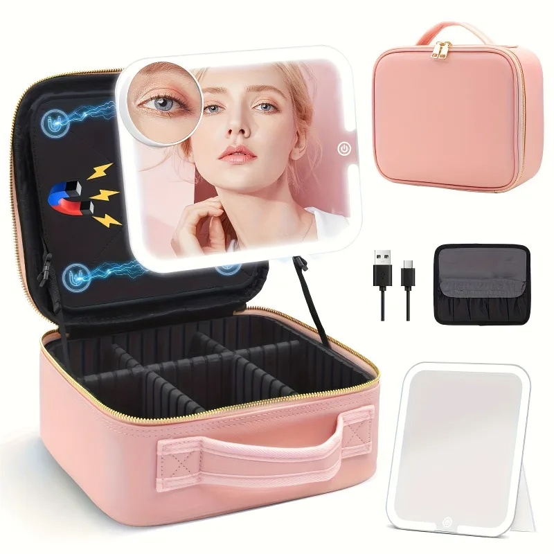 Border Storage Travel Portable Cosmetic Case INS Style Face Value Large Capacity High-Grade Led Cosmetic Bag with Light Mirror