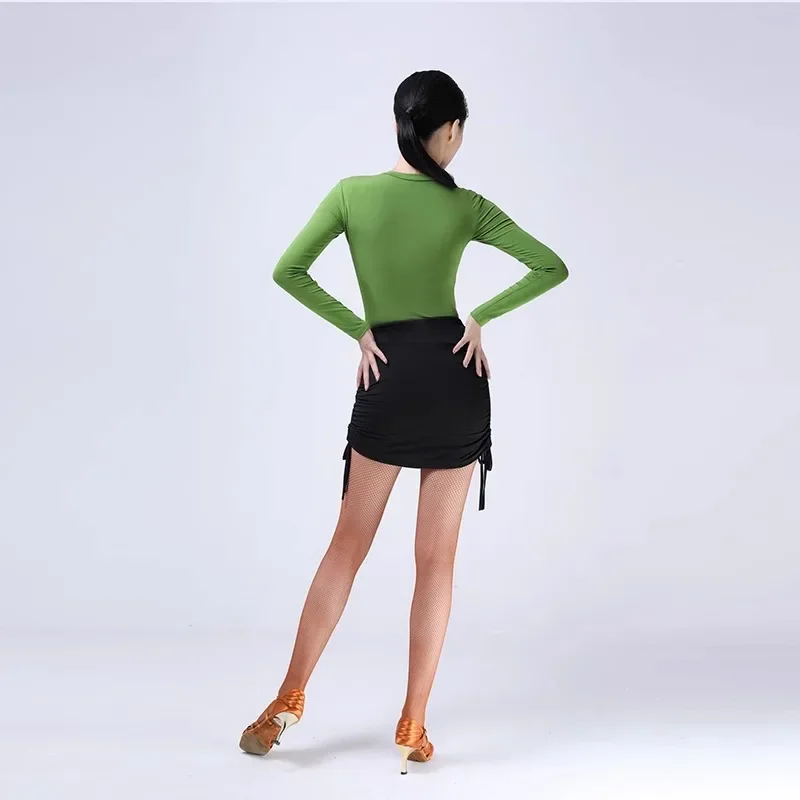 맞춤형 댄스 조절 가능한 drawstring pleated hip 포옹 짧은 스커트 여성용 하이 웨이스트 솔리드 컬러 스커트 라틴 댄스 드레스