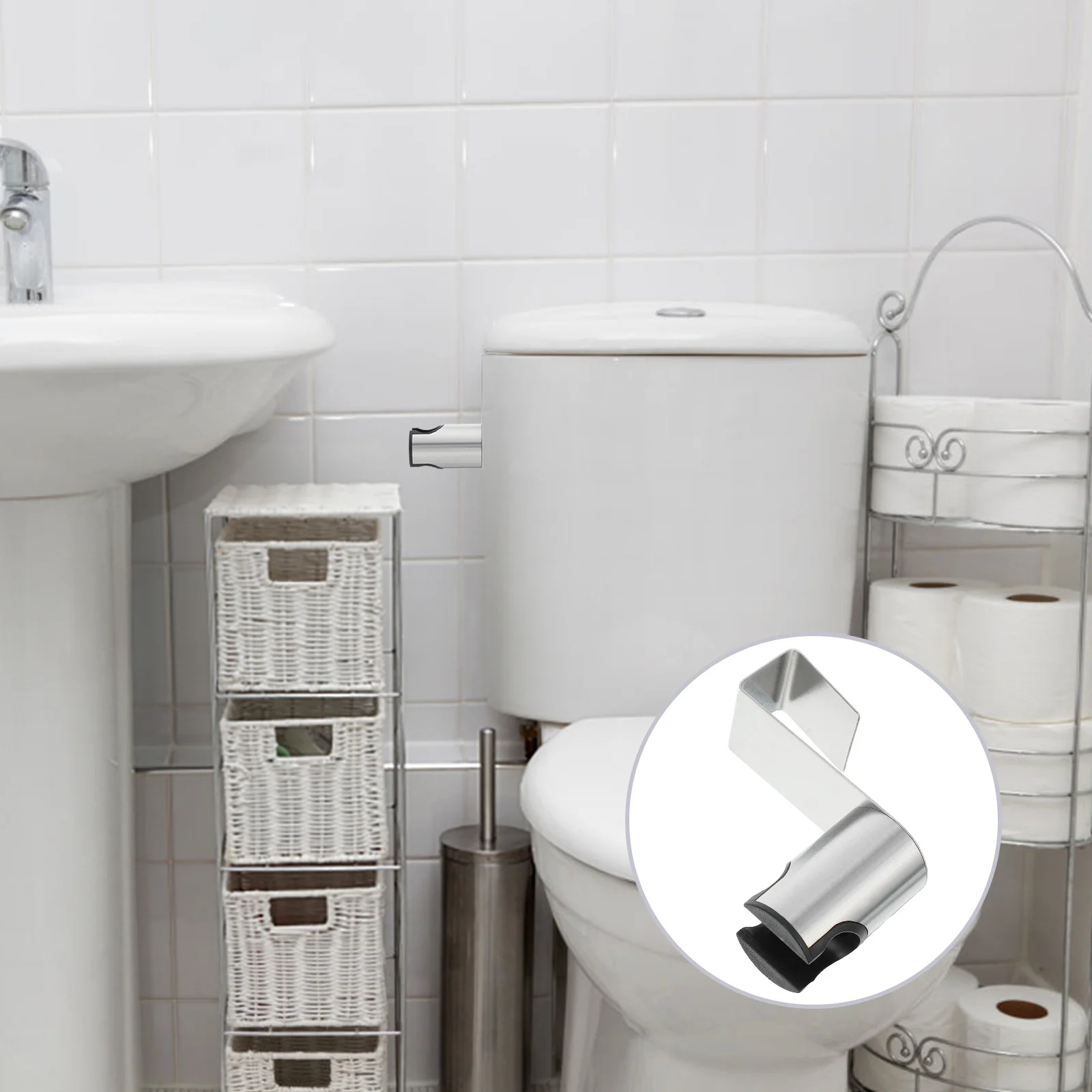 

Stainless Steel Shower Head Holder Silver Bidet Spray Bracket Wall Mount For Toilet Tank Durable Bathroom Accessory