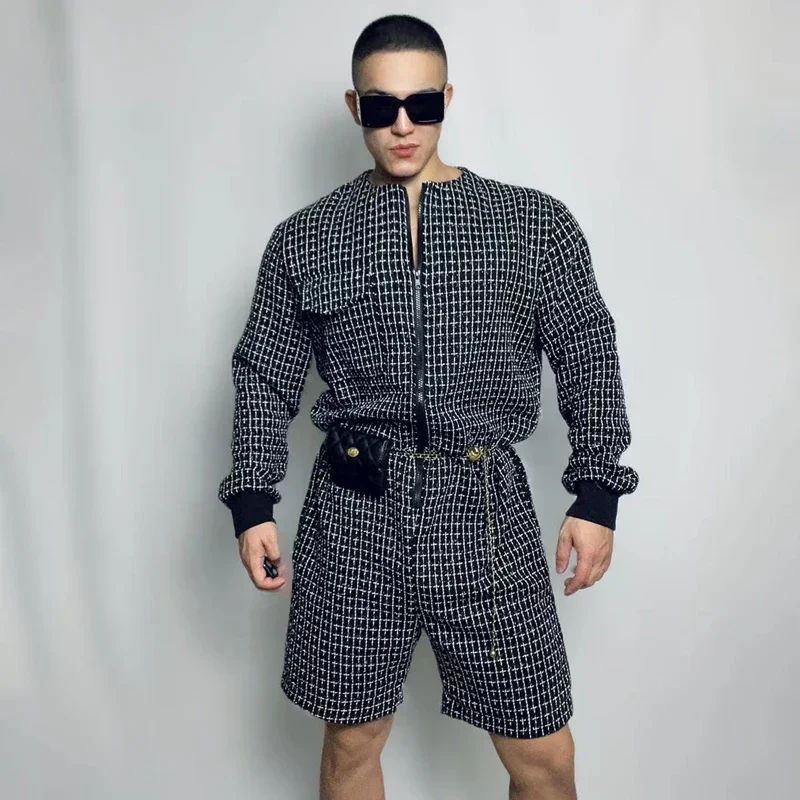 Nova boate dj ds rave outfit gogo trajes branco preto macacão jazz carga macacão masculino hip hop dança desempenho wear