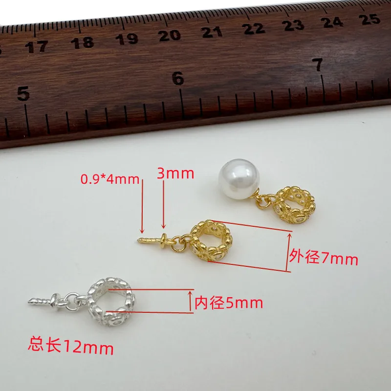 1PCS Solid 925 Sterling Silver Pendant Hollow Circle Ring Inlaid with Zrcon Handmade Pearl Crystal Agate Beads Round