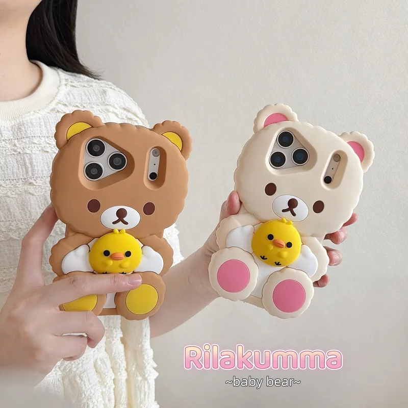 Anime Rilakkuma Girls Mobile Phone Case Protective Case Kawaii Korilakkuma for Iphone13 14 15 16 17 18 Promax Protective Case