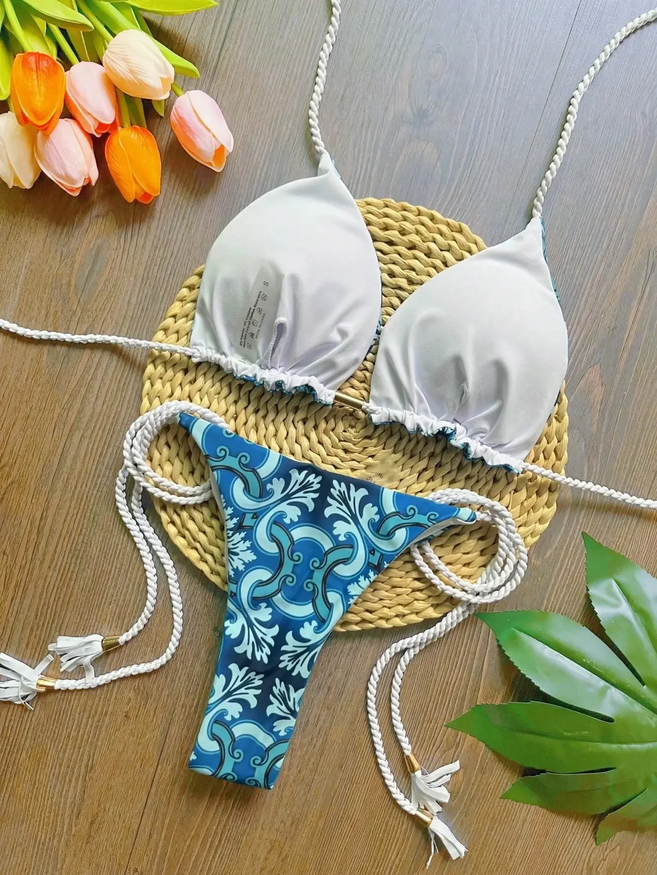 RUOTONSEPT 2024 مثير طباعة ملابس السباحة النسائية تجديل حبل ضمادة البيكينيات مجموعة مثلث ملابس السباحة ثوب السباحة البرازيلي Biquinis