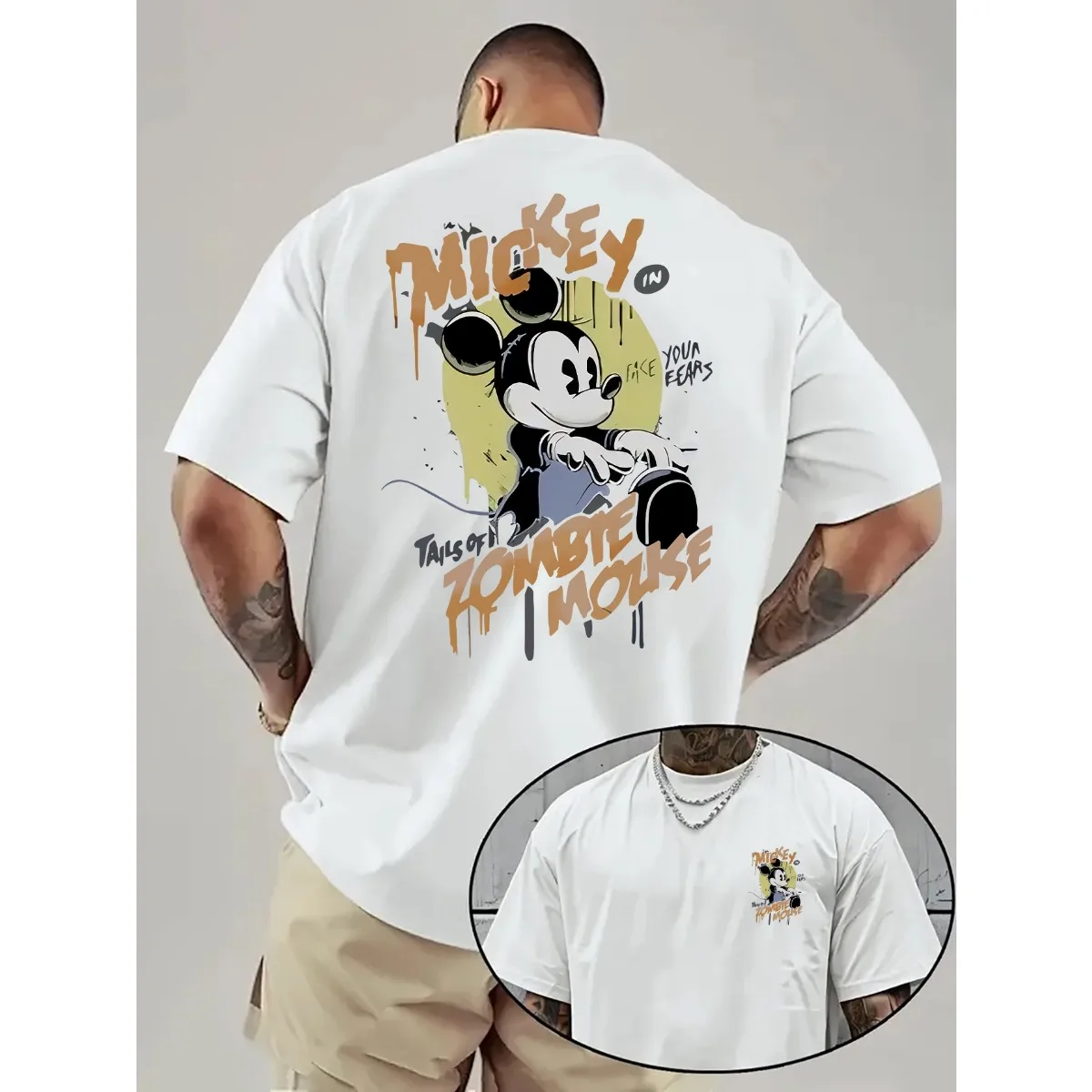 

Мужская футболка из хлопка с двусторонним принтом Disney Classic Mickey, новинка 2026 года, разноцветные варианты, повседневная одежда