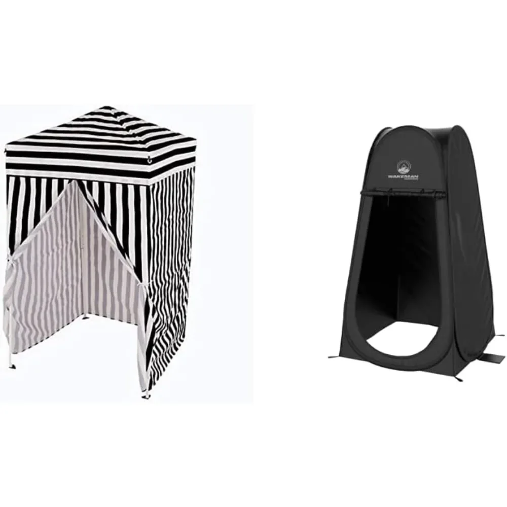 

Ударная гардеробная размером 4 x 4 фута, черно-белая + всплывающая стручка — палатка для душа для конфиденциальности, гардеробная или портативная туалетная комната