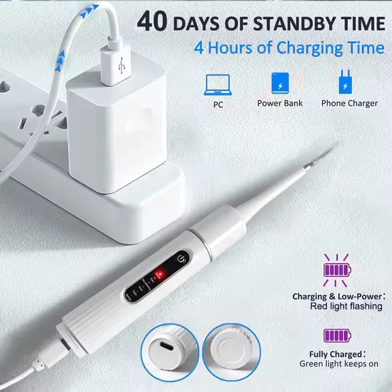 Ultrasonic Dental Scaler for Teeth Care, Electric Tartar Cleaner with Sonic Vibration, Waterproof Oral Hygiene Tool