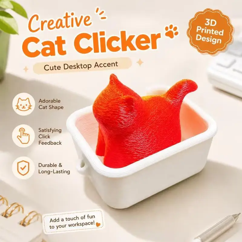 ~3D Printed Cat Clicker With Satisfying Click Feedback Adorable Cat Shape For Office Decor Stress Relief And Fidget Use