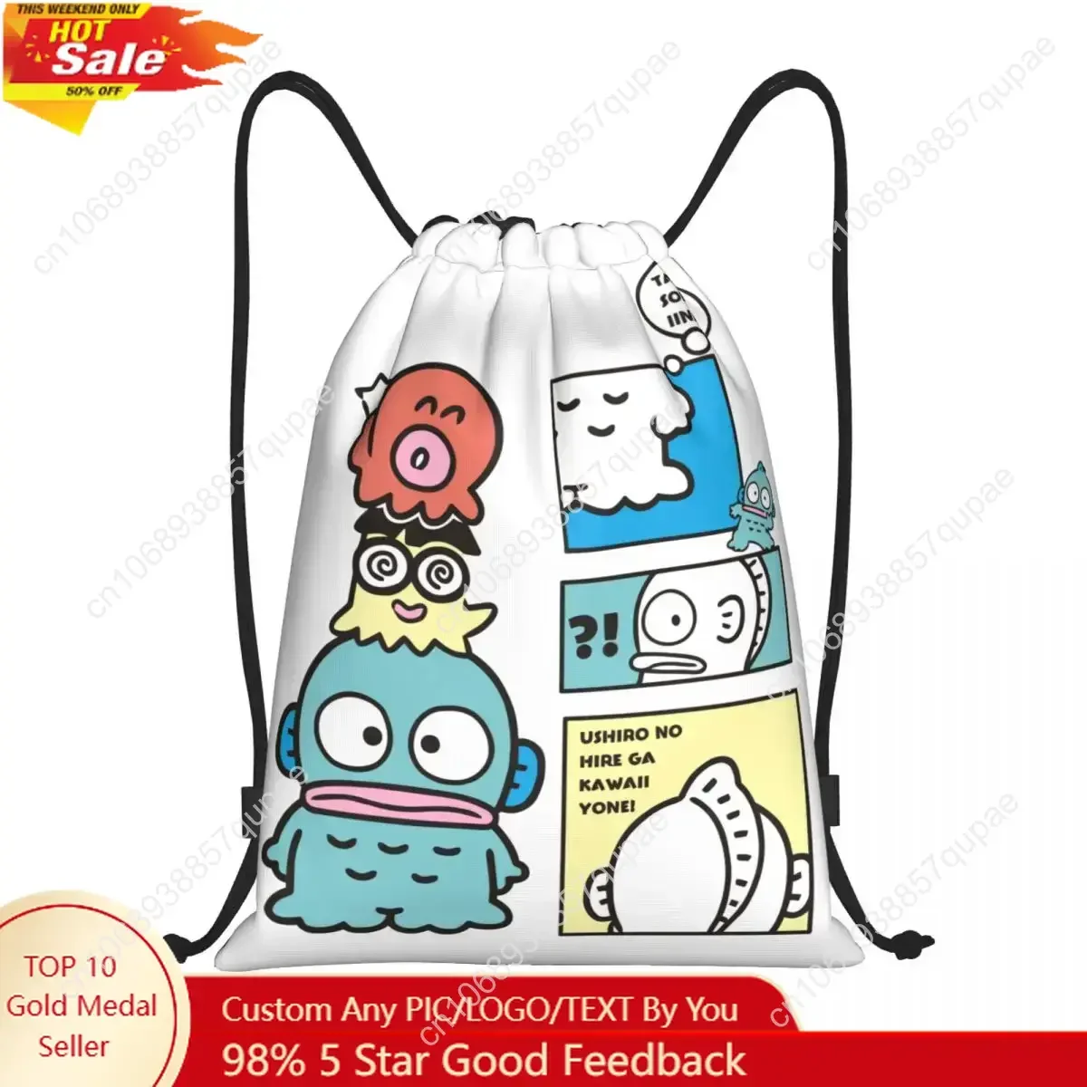 

Cartoon Hangyodon Drawstring Bags Sports Backpack Gym Sackpack String Bag for Yoga