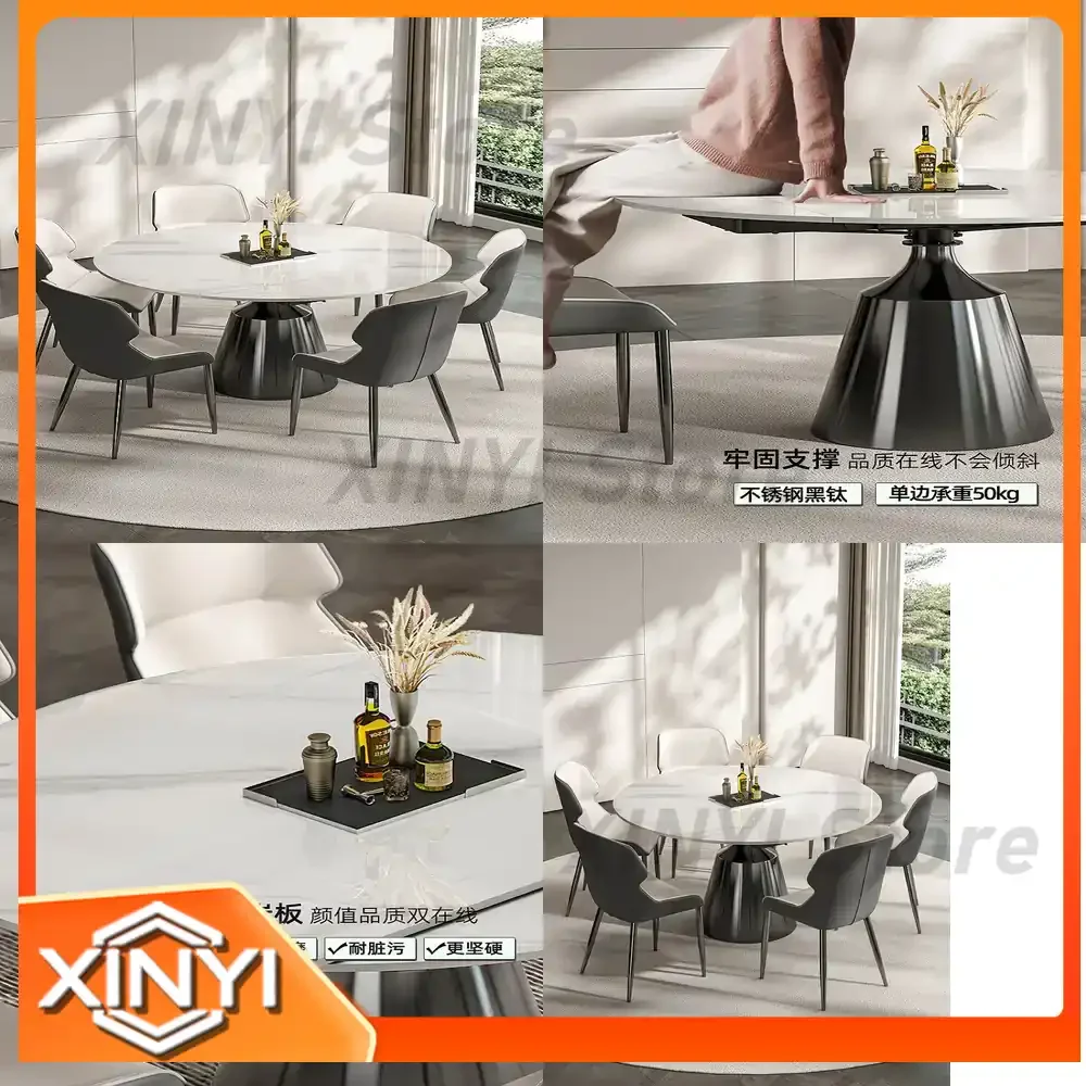 Extendable Rotating Marble Dining Table Set for Home Use Round Italian Minimalist High-End Dining Table and Chairs for 2023
