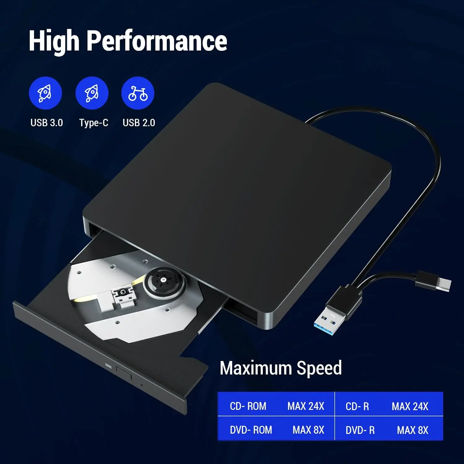 External CD DVD -/+RW Optical Drive USB 3.0 Type C Portable CD DVD Player Burner for PC Laptop Computer Windows 11/10/8/7 MacOS