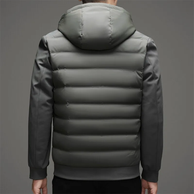 Brand White Duck Down Hooded Jacket Zipper Solid Color Casual Multifunctional Men's Winter Warm Windproof Jacket Coat