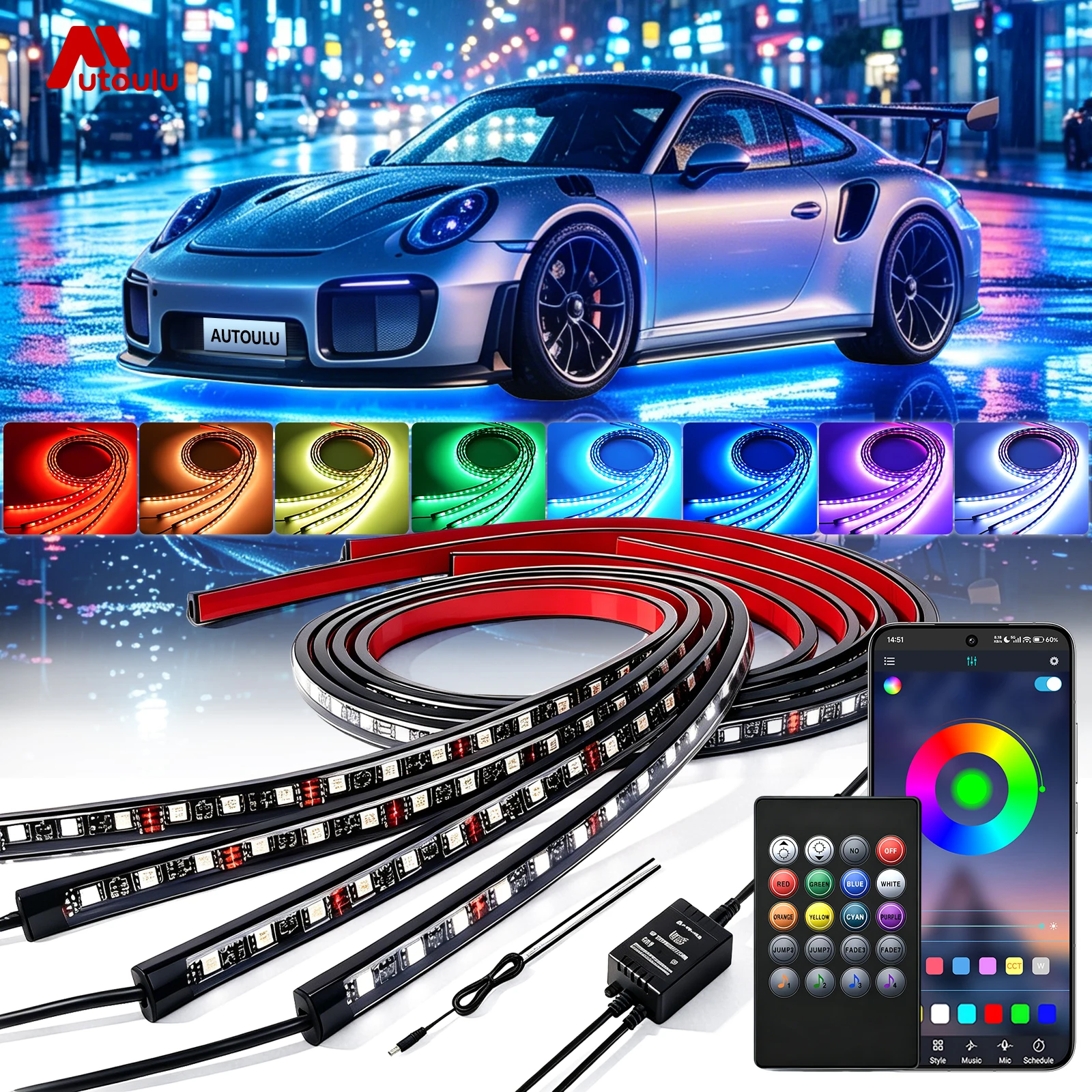 Rgb Underglow Strip - Luz LED Neon 4 em 1