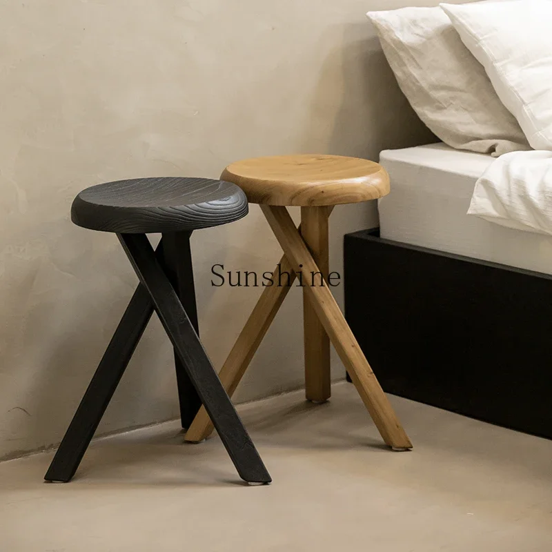 Wabi Sand wind carbonized black small round stool household small apartment sofa side table