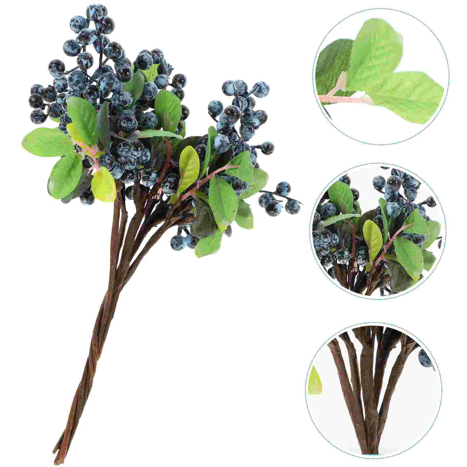 

5 Pcs Berry Kix Flower Fake Berries Green Leaves Artificial Christmas Bride Decor