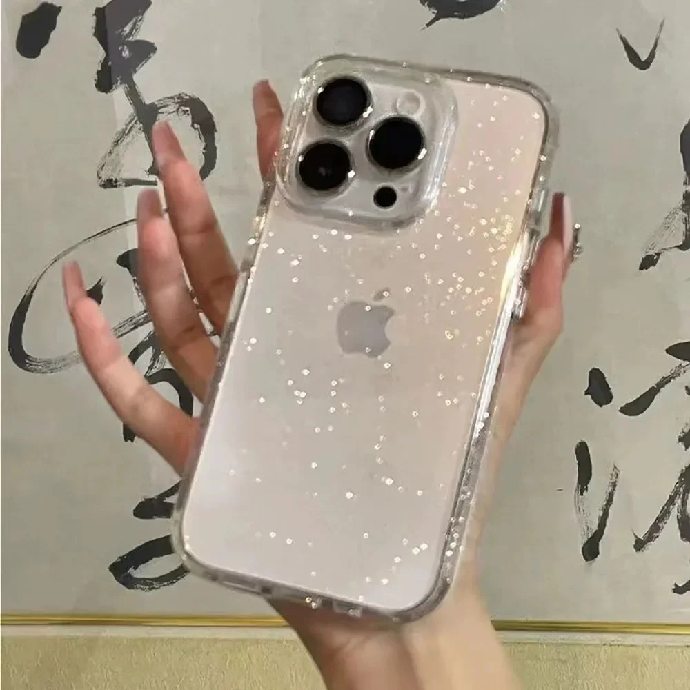 Fairy glitter Minimalism art transparent Phone Case For iPhone 16 15 14 13 12 Pro Max 14 15 Plus Case Cute shockproof Soft Cover