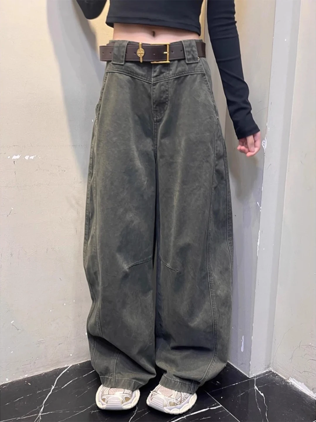 

Мужские свободные джинсы с широкими штанинами в стиле милитари, деконструированные рабочие брюки, американские ретро-брюки для осени