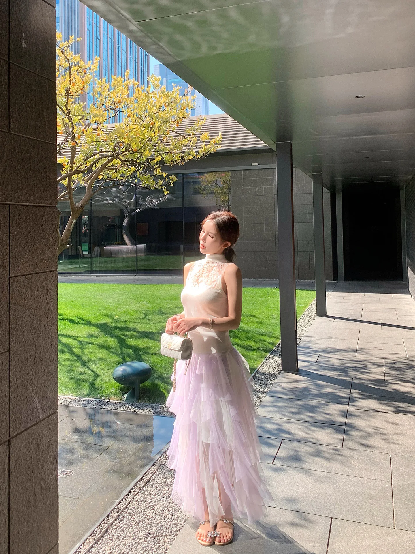 

Юбка Onelady Lace Me для женщин, весна-лето, новая асимметричная универсальная многоярусная юбка с высокой талией на резинке