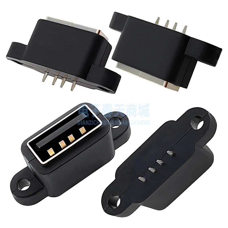 

100 шт. TYPE-A женская USB водонепроницаемая розетка может фиксировать панель с ушками и отверстиями 180 градусов 4P розетка USB-разъем