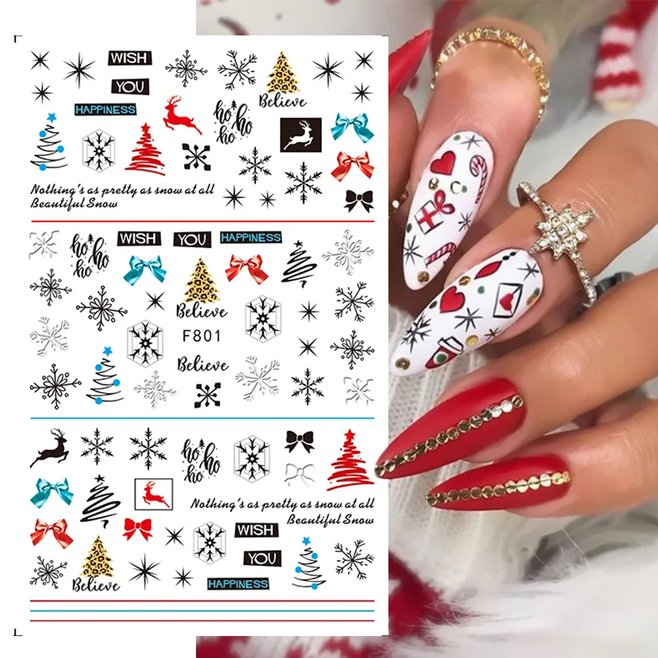 Etiqueta do prego do floco de neve do Natal, Folha deslizante 3D, Foil Slider, Manicure Decorar, Ano Novo, Dia das Bruxas, Floco de neve, Magpie,