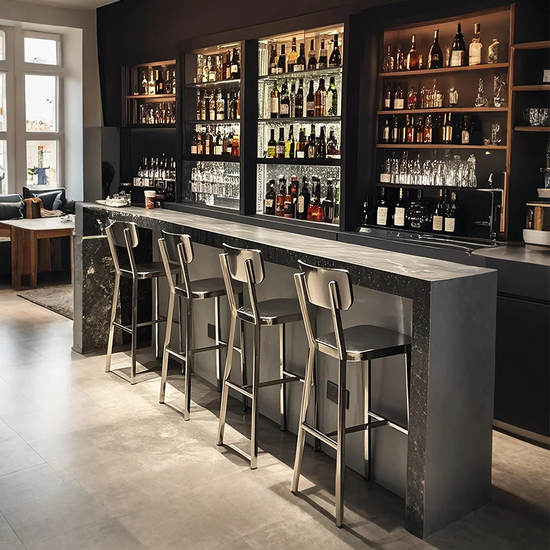 

Brushed Stainless Steel Bar Stool with Backrest Modern Counter Height Chair for Cafe Pub Stool Commercial Front Desk Seating