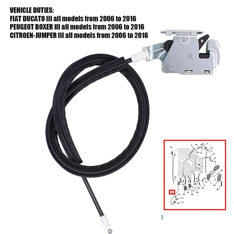 

Car Rear Lower Left Door Lock Catch Cable for Fiat Ducato for Peugeot Boxer for Citroen Relay 2006-ON 1345734080 1379732080
