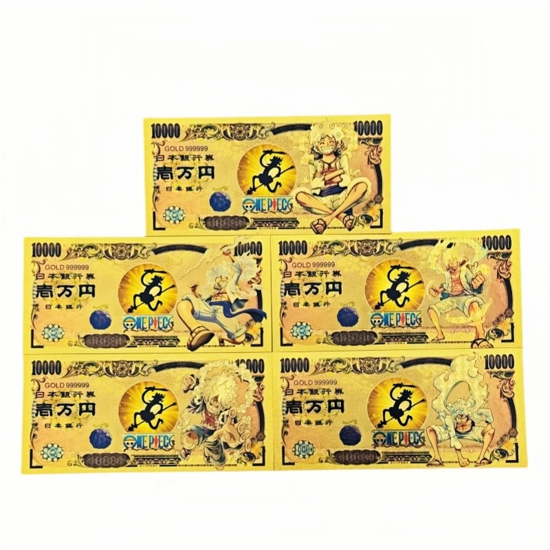 

Bandai 5 Types Hot Sale New One Piece Banknote Anime Gold Banknote in 24k Gold Plated For Collection