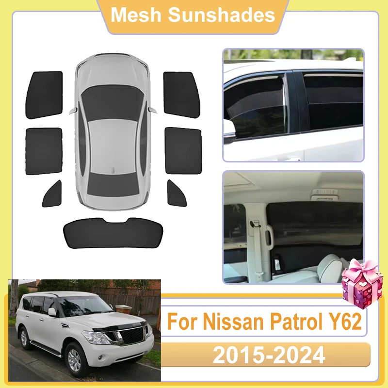 

For Nissan Patrol Y62 Accessories Armada 2015-2024 Car Window SunShade Net Cover Anti UV Visors Heat light Shield Parasol Baffle