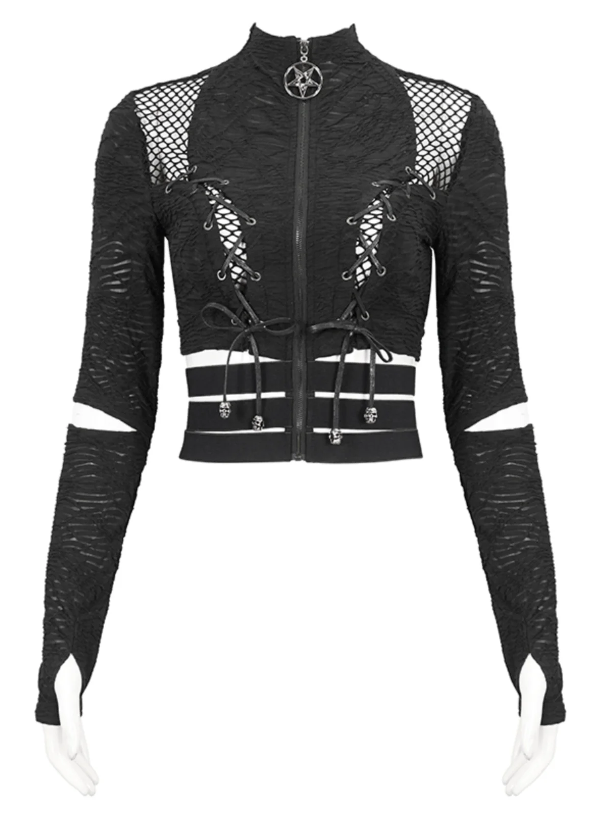 Punk Style Women's Long Sleeve High Collar Elastic T-Shirt Devil Fashion Daily Wear round Neck Polyester Spandex Blend