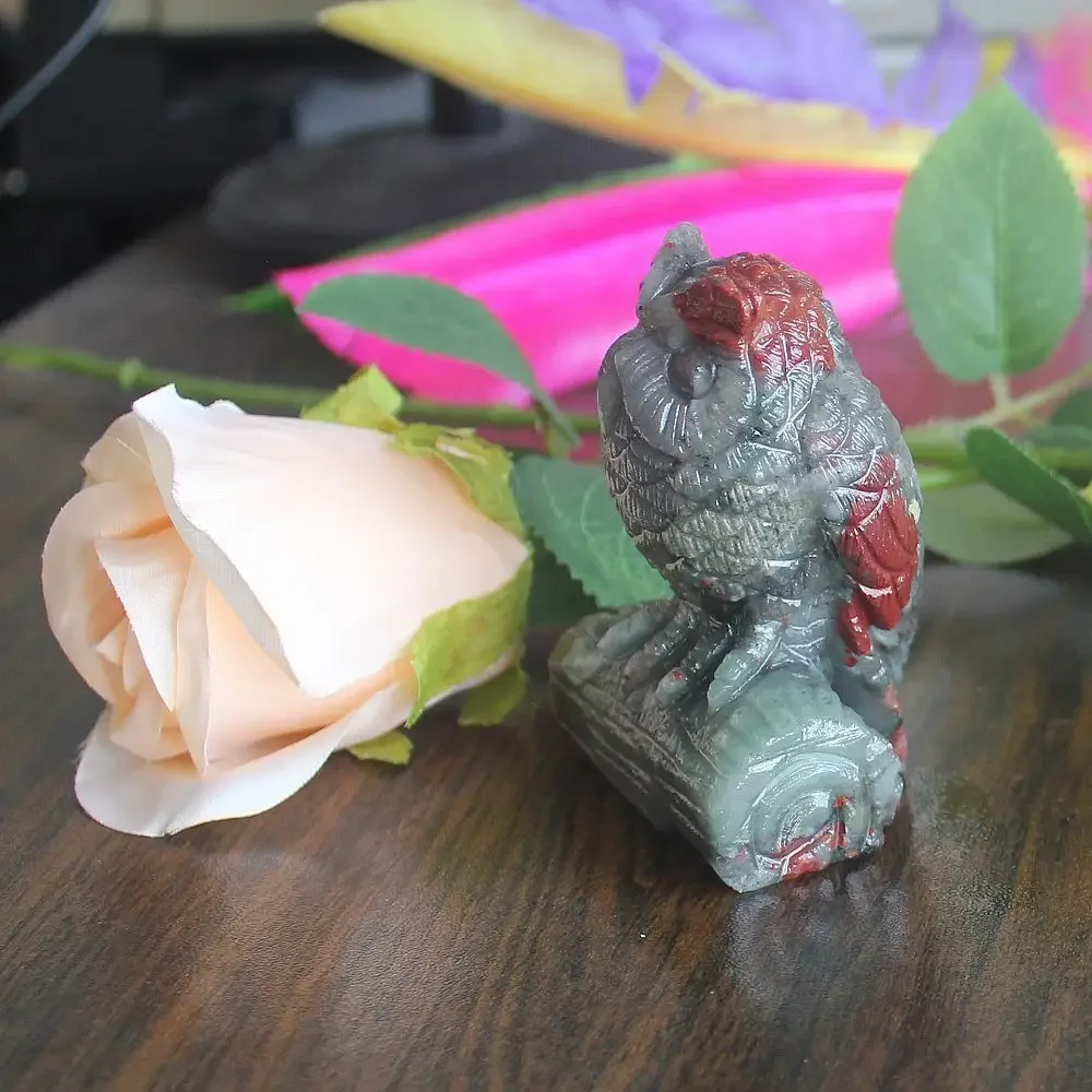 Handcrafted gemstone crystal blood stone owl Figurine Animal statue office study Home Decor view 6