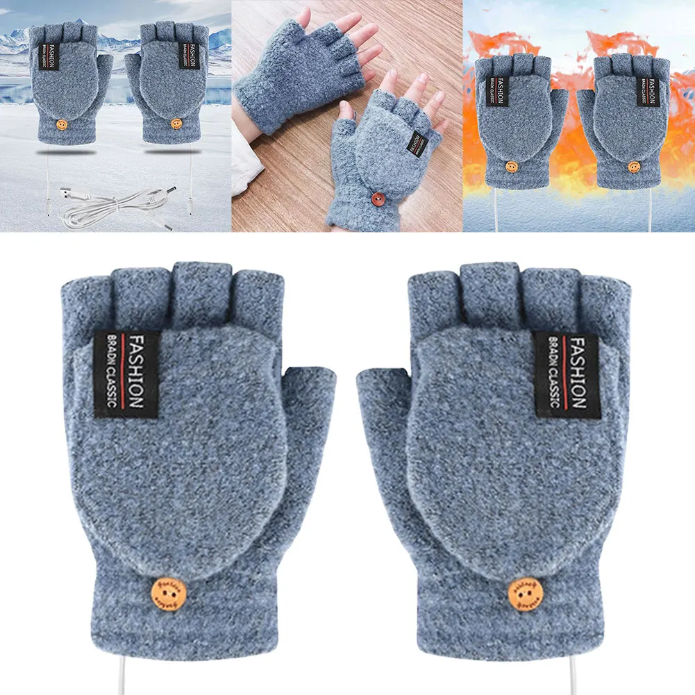 USB Electric Heated Gloves Adjustable Temperature Full Half Finger Warmer Mittens Heater Winter Outdoor Cycling Thermal Gloves