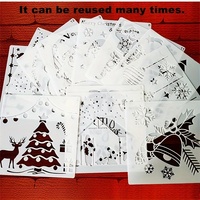 12pcs Christmas Series Painting Stencils - Reusable, Washable, PET Material for Watercolor, Stone Painting, Graffiti, and More