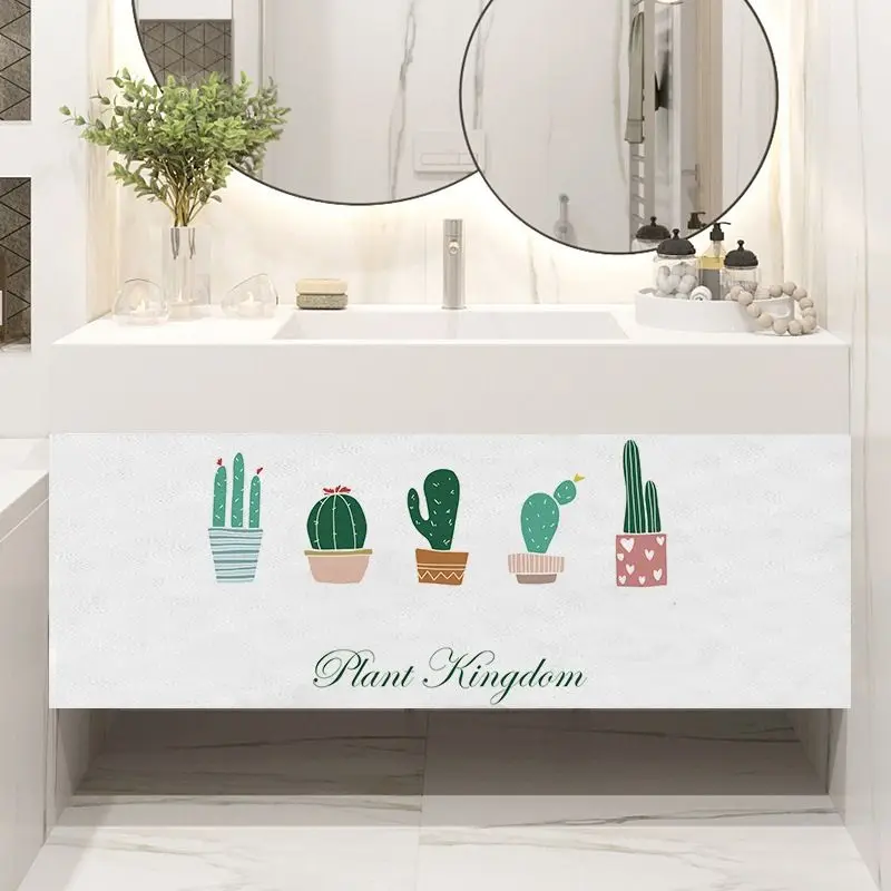 VIKAMA Teal Line Art Hand Flower Cabinet Curtain, 6 Designs, Short Curtain for Kitchen Cabinet Door Decor