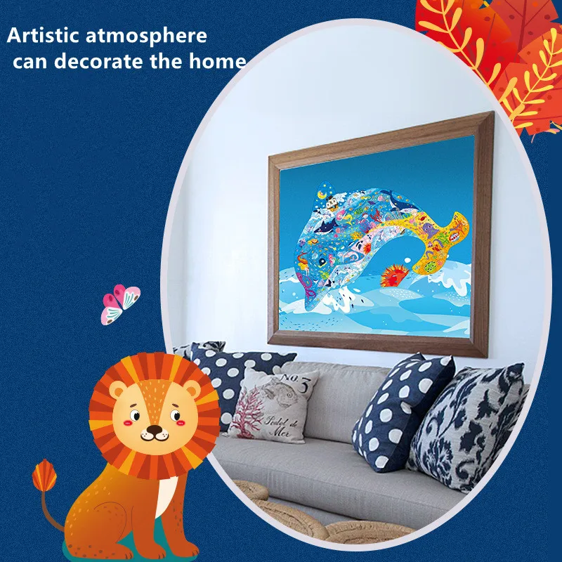 Dzieci Montessori zabawne puzzle gra 3D drewniany dinozaur lew delfin układanka papierowa wczesna edukacja dla dorosłych Puzzle artystyczne zabawki