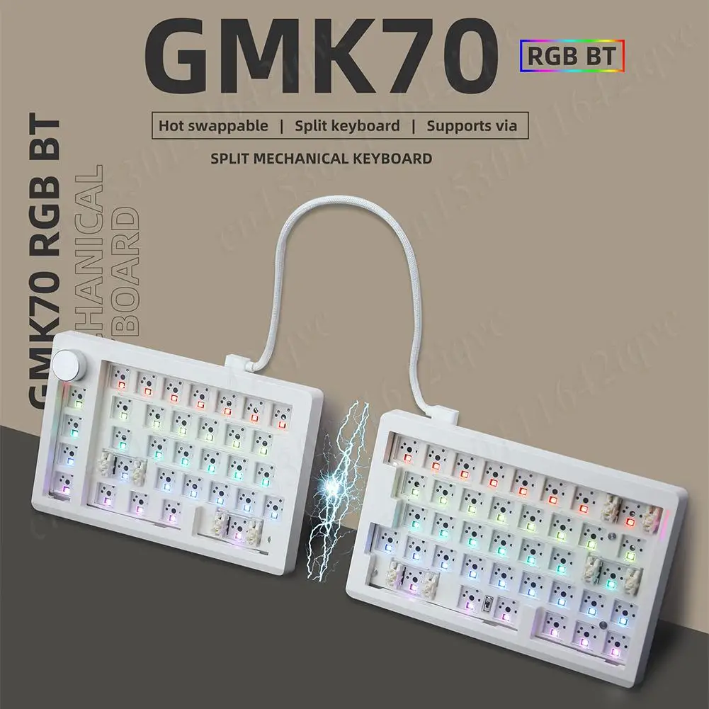 

GMK70 Split Mechanical Keyboard kit 68 keys VIA/Qmk 3-Mode Bluetooth Wireless Hot Swappable Gasket Customization Keyboard