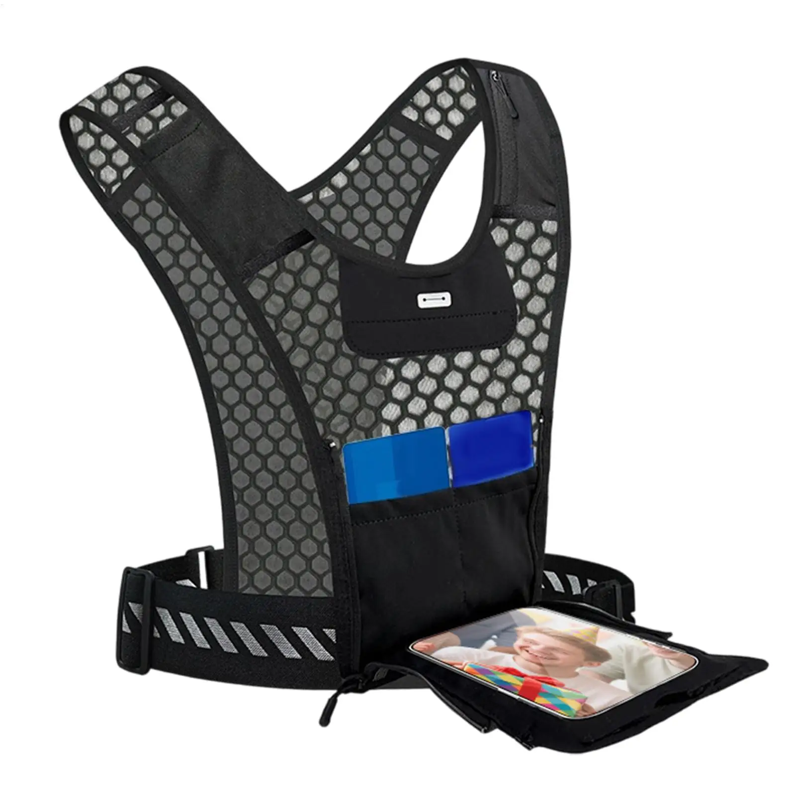 Lightweight Running Vest Reflective Lightweight with Pockets Running Vest Chest Phone Holder for Outdoor Cycling Night Running
