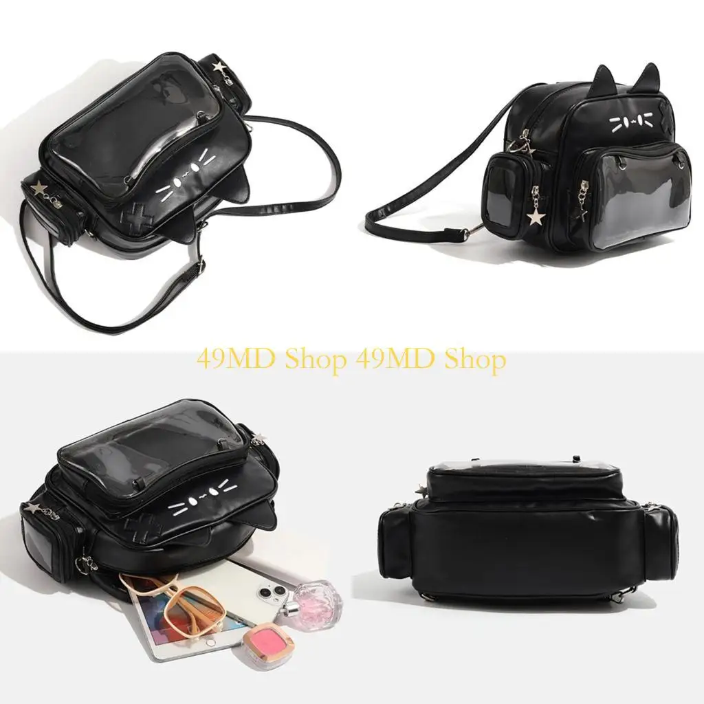 

49MD Cats Itabag Backpack Large Compartment Crossbody Bag with Pin Display Pocket