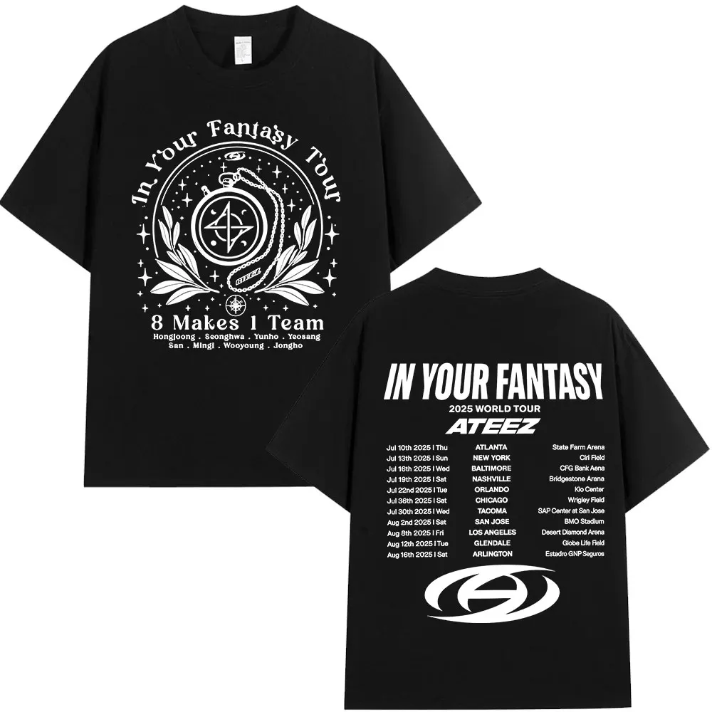 Ateez 2025 World Tour in Your Fantasy Tour Dates  8 Makes 1 Team T Shirt Korean Kpop Fashion T-shirt Men Women Cotton T-shirts