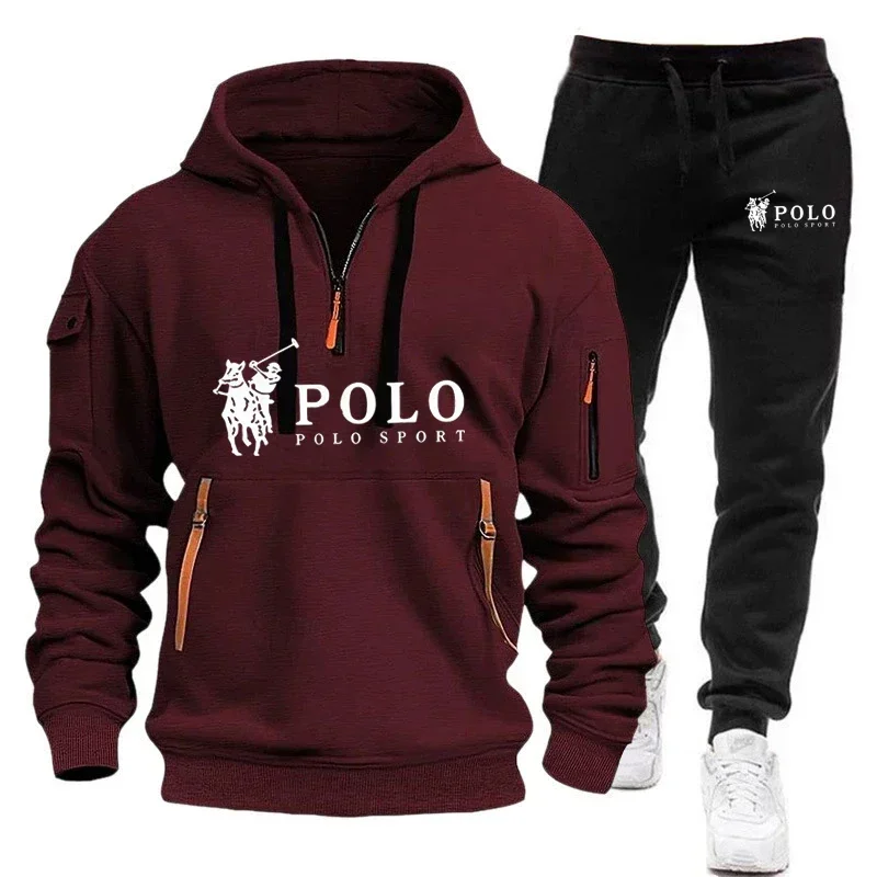 2025 Autumn/Winter New European-style men's casual set, fashionable outdoor hiking windproof and warm sweatshirt and pants 2-pie