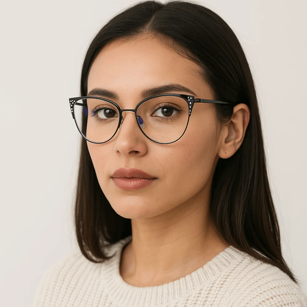 

Rhinestone Studded Anti-blue Light Glasses Metal Frame Transparent Square Frame Myopia Glasses Anti Radiation Lightweight
