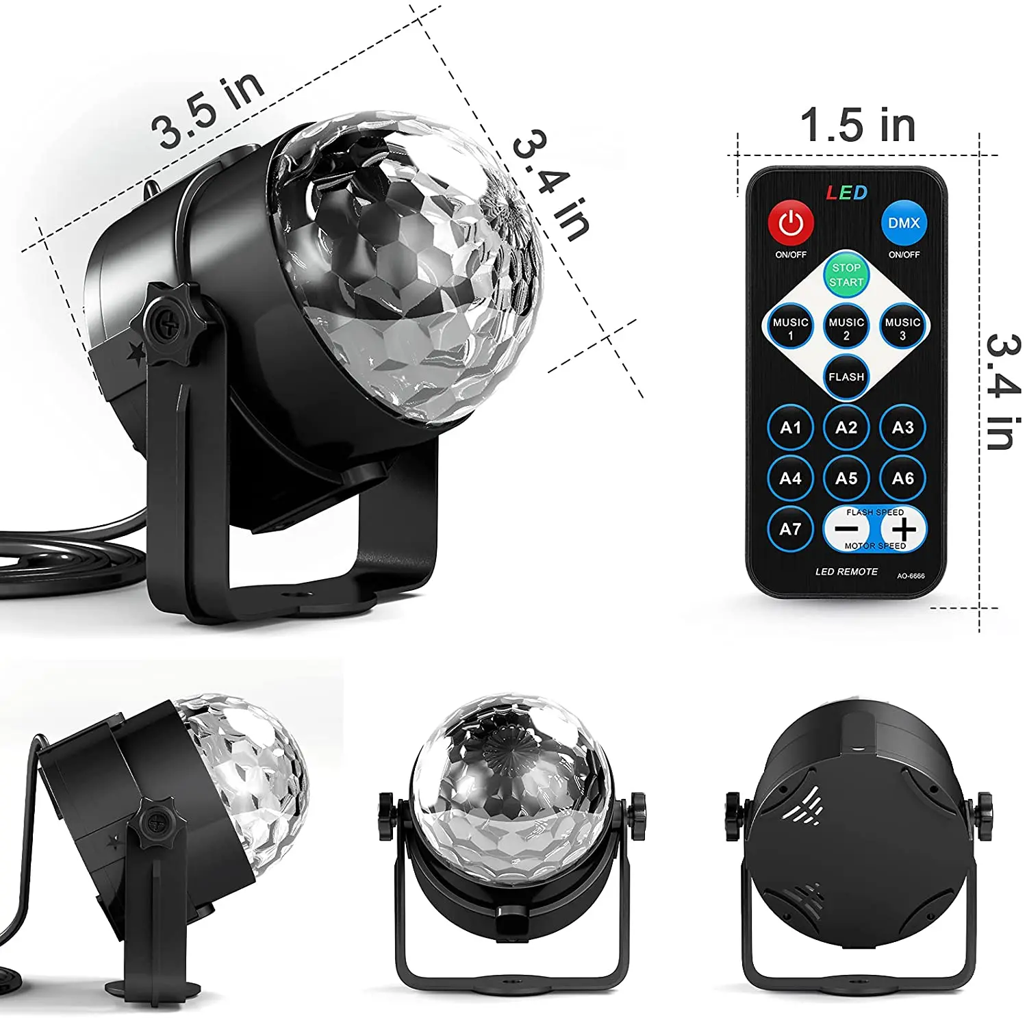 Boule Disco Rotative à 3 LED avec Son Activé pour Mariage, Éclairage de Scène pour Noël, 3W, RVB